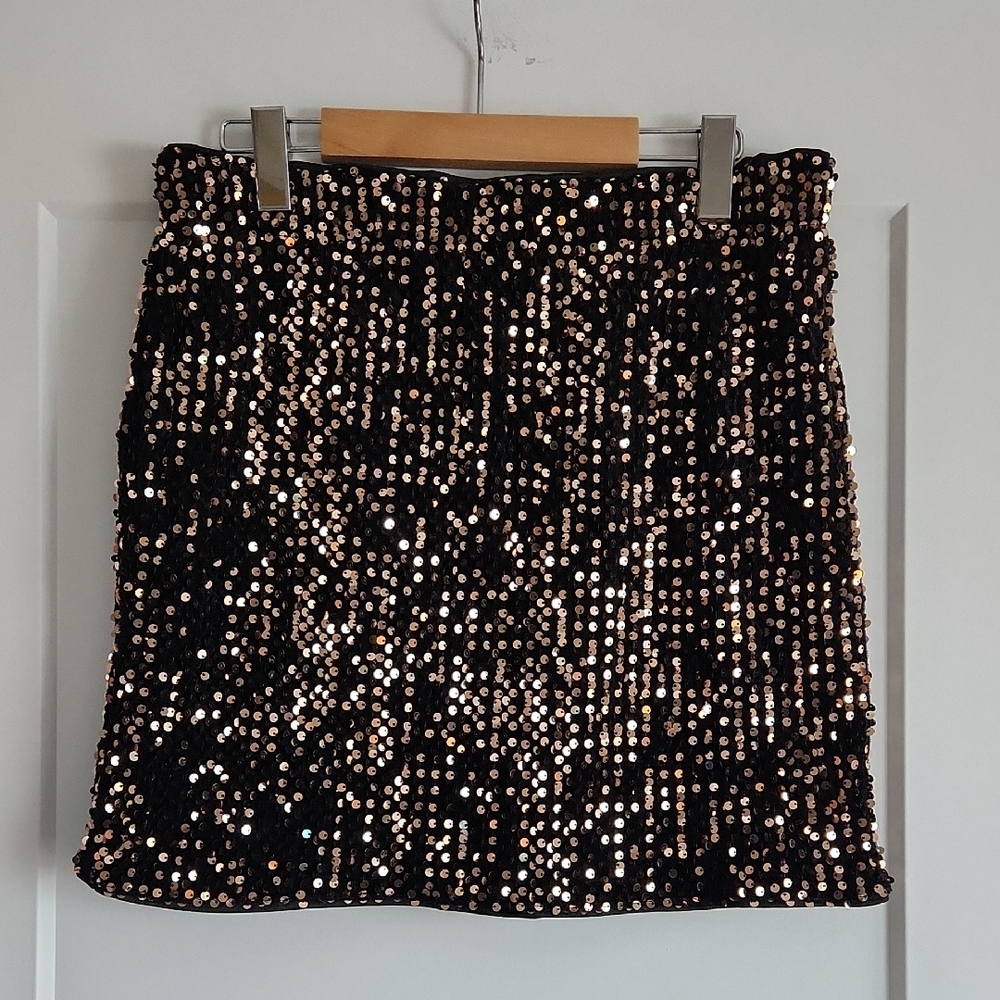 NWOT SHEIN Curve Sequin Black and Bronze Mini Skirt, Size 0XL